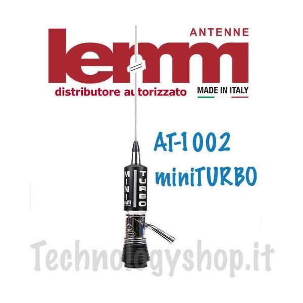 Antenna Miniturbo (AT1002) Frequenza: 26,5÷27,5 MHz Potenza max: 200 W Impedenza: 50 Ω Cavo: RG58 extra mt.4 Radiante conificato NUOVA PRONTA CONSEGNA COLORE NERO